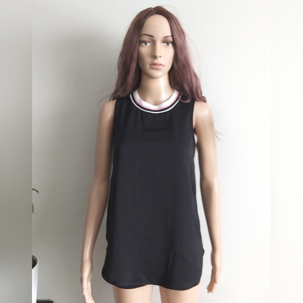 H&M black sleeveless top blouse high neck tunic long line